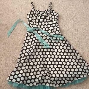 Brown, Blue, & White Polka-Dot Dress For Girls